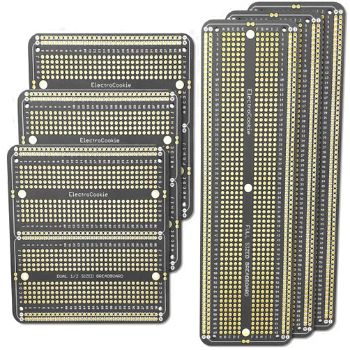 ElectroCookie Large PCB Prototype Board Kit Solderable Breadboards for Electronics Projects Compatible for DIY Arduino Soldering Projects, Gold-Plated (6 Multi-Pack, Black)