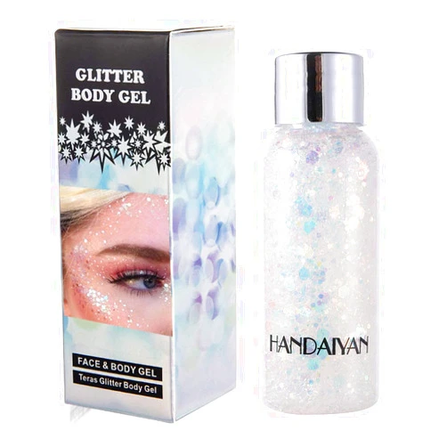 GL-Turelifes Mermaid Sequins Chunky Glitter Liquid Eyeshadow Glitter Body Gel Festival Glitter Cosmetic Face Hair Nails Makeup Long Lasting Sparkling 30g (#09 White)