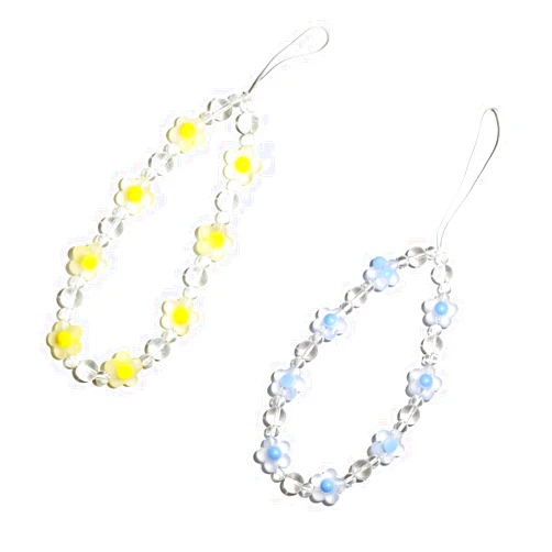 Fuqimanman2020 Colorful Flower Beaded Phone Charm Chain for Women Girls Cute Acrylic Flower Cell Phone Lanyard Wrist Strap Phone Accessories