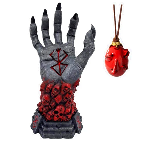 HFFG Mad God Grim Reaper Devil's Right Hand of Berserk Skull Rune Sculpture Resin Crafts Halloween Accessories Fear Home Decoration, Collectibles (with Necklace)