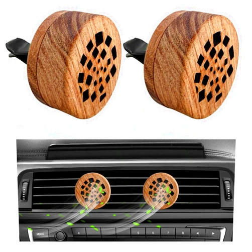 KVAEY 2 PCS Wood Car Essential Oil Diffuser, Wooden Aromatherapy Essential Oils Diffuser with Vent Clip, Wood Vent Clip Air Freshener for Car Office Home Bedroom, Car Accessories (Memory Fragments)