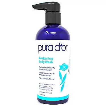 PURA D'OR Awakening Body Wash (16oz / 473ml) with Aloe Vera, Chamomile, Lavender, Tea Tree and Natural Nutrients - pH Balanced for Moisturized Soft, Fresh-Feeling Skin, All Skin Types, Men-Women