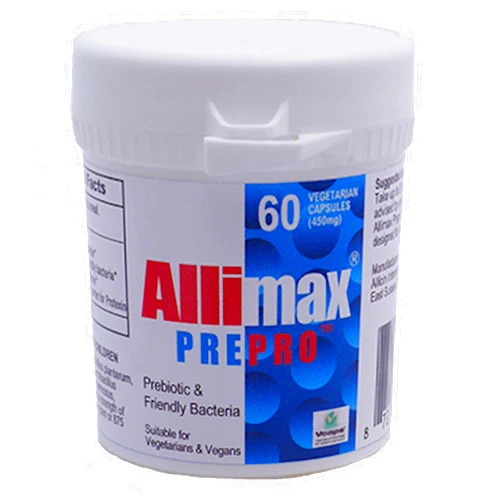 ALLIMAX Pre Pro - 60 Caps. Stabilized allicin Plus prebiotics, probiotics and Digestive enzymes.