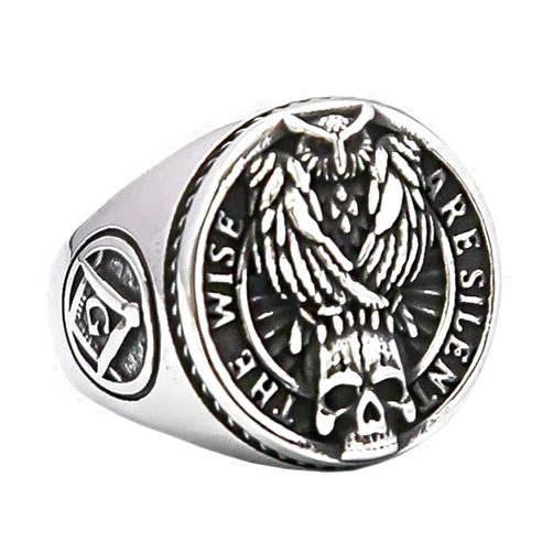 ZMY Home Owl & Skull Signet Ring - Masonic Design Statement Stainless Steel Jewelry