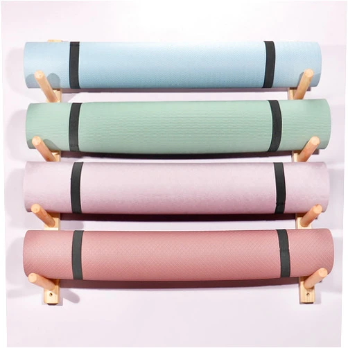 TUJOBA Wooden 4-Layer Yoga Mats Organizer Wall-Mounted, Fitness Equipment Holder for Storage Foam Roller/Pilates Mat, Home Decor Rack, No Burrs