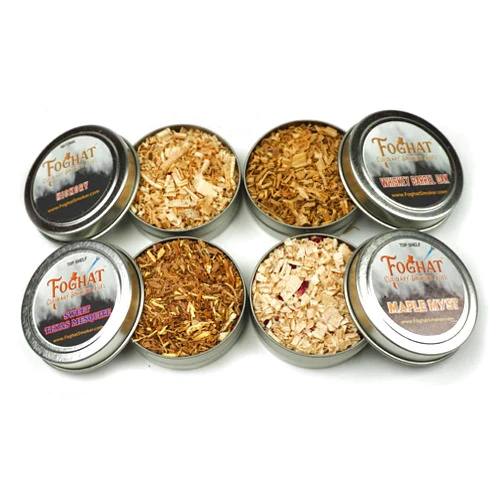 FOGHAT COCKTAIL SMOKER Foghat Fuel Sampler Four Pack | Whiskey Barrel Oak, Old Hickory, Sweet Texas Mesquite, Maple Myst Wood Shavings, 4 x 1oz | Cocktail and Culinary Wood Chips for Smoking