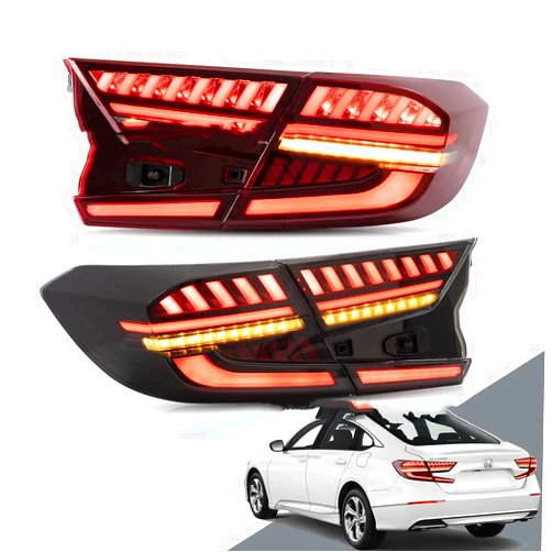YachantLED Tail Lights for 2018 2019 2020 Honda Accord Rear Lamps Assembly w/Sequential Turn Light (Set of 2) (RED)