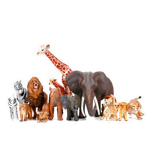 BOLZRA Safari Zoo Animals Figures Toys, 14 Piece Realistic Jungle Animal Figurines, African Wild Plastic Animals with Lion, Elephant, Giraffe Educational Learning Playset for Toddlers, Kids, Children