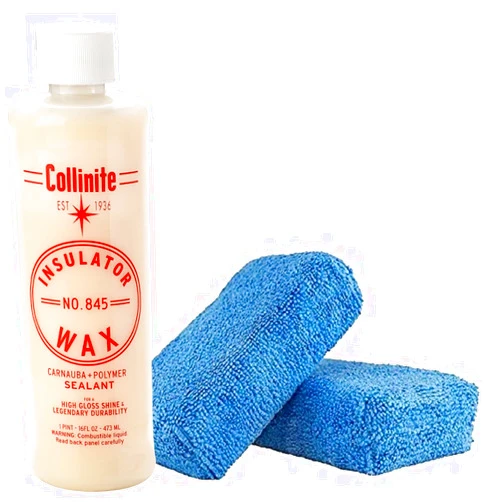 Collinite 845 Insulator Wax - Carnauba+Polymer Sealant, High Gloss, Durable Beading & Long-Lasting Paint Protection for Cars, Boats, Trucks, RVs, Motorcycles (16 fl oz) with 2 Microfiber Blocks Combo
