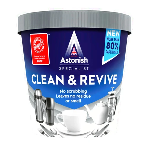 Astonish Specialist Clean & Revive Foaming Powder for Tea Pots, Coffee Mugs, & Stainless Steel - No Scrubbing, No Residue - Removes Tough Ingrained Stains Left by Dishwashers for Like New Shine, 350g
