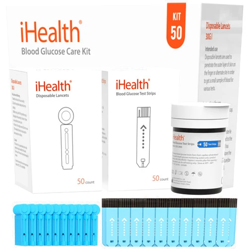 iHealth Blood Glucose Test Strips 50 Count, Lancets for Diabetes Management 50 Count, Compatible with iHealth Blood Glucose Monitor Only