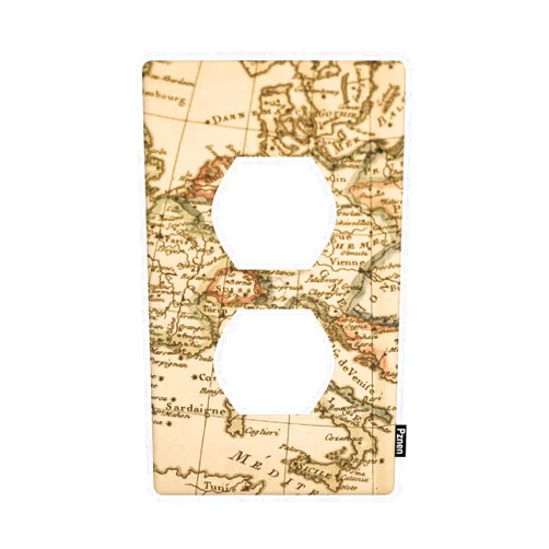 Pznen Antique Old Map Duplex Wall Plate Retro Beige European Map Italy France Spain Mediterranean Continent Vintage Nautical Light Switch Cover, Standard Size 1-Gang Wallplate 4.5