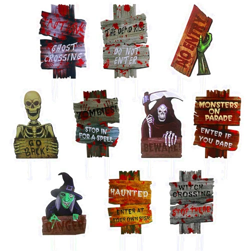 GameXcel Halloween Decorations Outdoor Scary Zombie Vampire Graves Lawn Decorations Beware Warning Yard Sign with Stakes, Props Outdoor Decor for Haunted House Holiday Party Supplies - 10 PCS