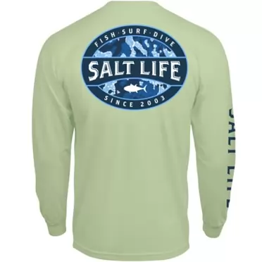Salt Life Men's Atlas Badge Long Sleeve Crew Neck Tee Seafoam X-Large