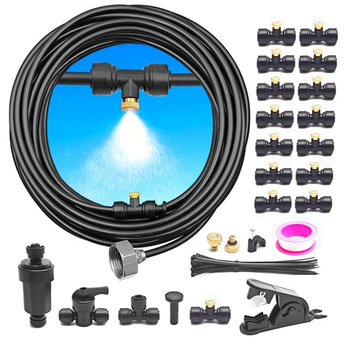 WANJIAHUI Misting Cooling System, 50FT (15M) Misting Line + 15 Brass Mist Nozzles + 3/4