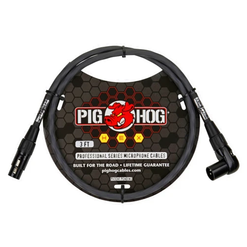 Pig Hog PHMH3GRR Hex Series, 3ft Right Angle Mic Cable, Grey