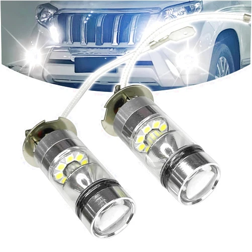 Pvotawp 2PCS H3 Led Bulb Low Beam Headlight Bulb, H3 LED Car Fog Light, H3 Led Headlight Bulb 12V 100W Fog Lamp Front Light Daytime Running Lights, Quick Start Plug and Play for Most Vehicles(White)