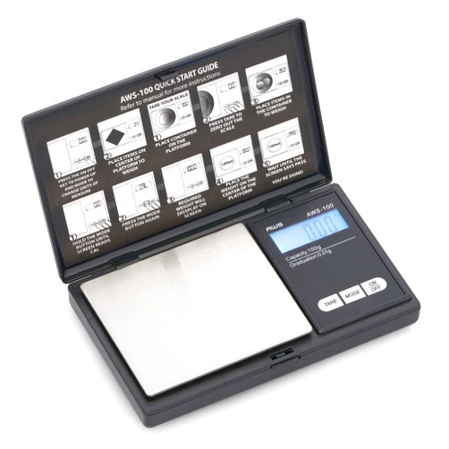 AMERICAN WEIGH SCALES Series Digital Pocket Weight Scale, Stainless-Steel Backlit LCD 100g x 0.01g, (Black), AWS-100-Black - AMERICAN WEIGH SCALES