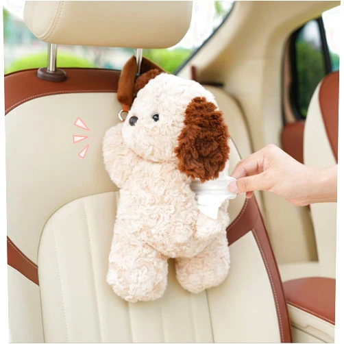 Seemehappy Tissue Box Cover Plush Tissue Box Holder for Car, Home, Decorative Holder/Organizer for Bathroom Vanity Countertop, Nightstands, Office Desk-Puppy
