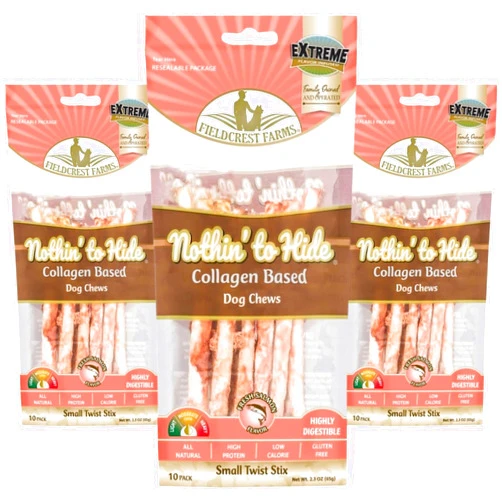 Fieldcrest Farms Nothing to Hide Natural Rawhide Alternative Small Twist Stix for Dogs - (3 Pack- 30 Total Sticks) All Natural Easily Digestible Chews for All Breed Dogs