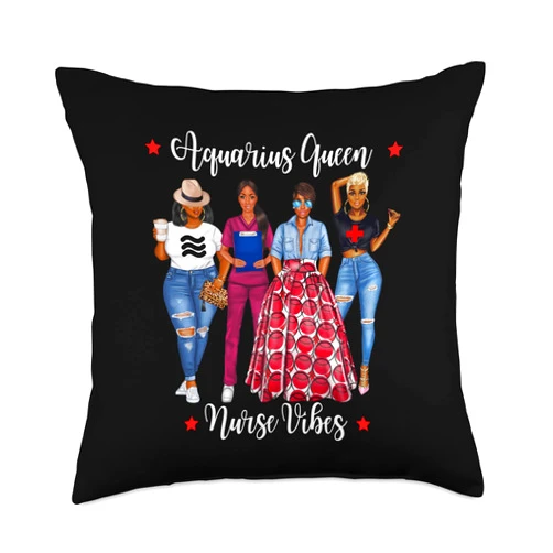 Lush Nursing Black Aquarius Queen Style January Nursing Cute Throw Pillow, 18x18, Multicolor