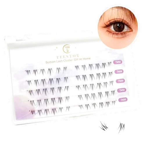 TEESTOU Bottom Lash Extension Lower Lash Clusters DIY Eyelash Extension TEESTOU 60pcs Lower Individual Lashes Wispy Natural look 7mm Clear Band Under False Eyelashes for Women(Bottom Lash Extesnion-X03-7mm)
