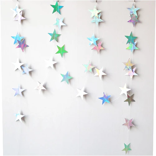 Eeatour Iridescent Shining Star Hanging Garland Iridescent Hanging Sparkling Star Streamer Glitter Star Bunting Banner Twinkle Star Backdrop for Wedding Baby Shower Birthday Christmas Decorations 40 Feet