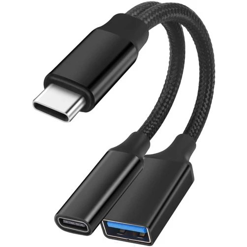 GELRHONR USB C OTG Charging Adapter, 2 in 1 USB-C Splitter with 10W Charging Type C OTG and USB A Female Port,USB C Short Extension Cable,for Most Type-C Phones,USB Fan,Printer (black)