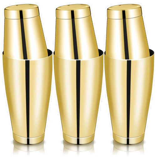 Sabary 6 Pcs Cocktail Shakers Professional Bar Shaker Boston Set Stainless Steel Martini Drink Mixer Basic Tool Weighted Shake Metal Can Cocktail Shaker Set, 18 Oz, 28 oz(Gold)