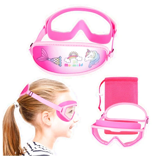 HYDROCOMFY Kids Goggles Swimming 4-7,Kids Goggles Fabric Strap,Wide View Swimming Goggles for Toddler