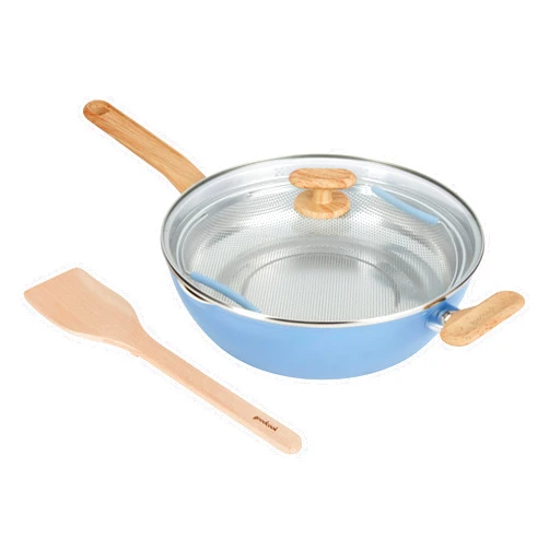 GoodCook Healthy Ceramic Titanium-infused All-in-One Pan with Tempered Glass Lid, Steamer Basket, and Spatula, Light Blue – Induction Cookware, Nonstick Cooking Pan, Food Cooker and Steamer