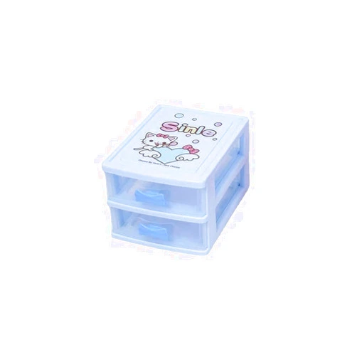 WQURC Lovely Receiving Storage Box With Multi-layers Desktop Receiving Drawers With Blue Bowknot Handle (Two layers (7.06 x 5.22 x 4.17 inches))