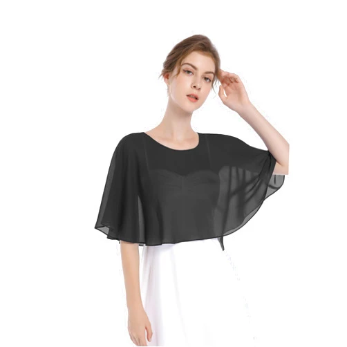 Baoqiya Wedding Capes Bridal Capelet Chiffon Lace Shrug Shawls and Wraps for Evening Dress