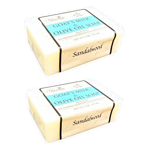 The Grecian Soap Company Clean Beauty Goat's Milk & Olive Oil Bar Soap in Sandalwood - Pack of 2 6oz All-Natural Scented Bars for Women and Men, Organic Olive Oil & Goat Milk Soap for All Skin Types