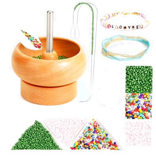 Karsspor Bead Spinner for Jewelry Making, Bead Spinner Kit with 3000 PCS Seed Beads, Beading Needles, Beading Tools, Bowl for Waist Chains, Bracelets, Necklaces