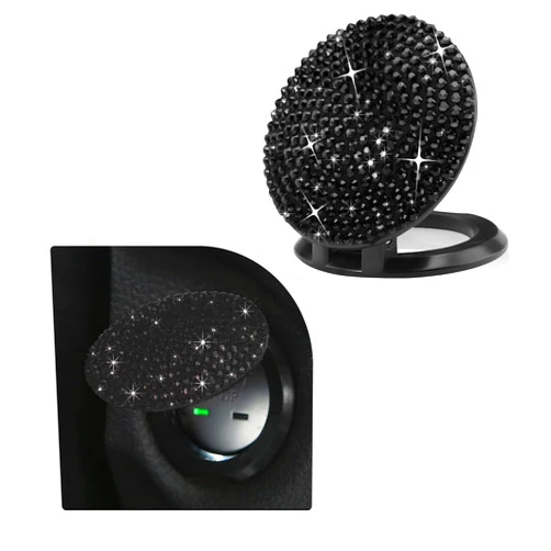 Povtii Car Start Stop Button Cover, Anti-Scratch Bling Push Start Button Ignition Protective Cover, Rhinestone Crystal Car Engine Button Decoration Protector, Car Accessories (Black)