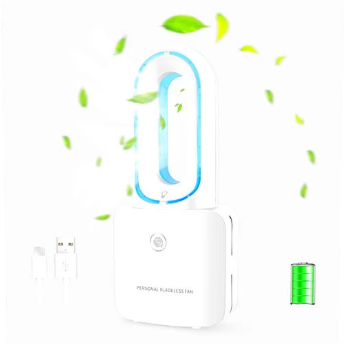 Pohthe Bladeless Desk Fan USB Small Rechargeable Fan Quiet Office Fan 12 Inch 4 Speeds Touch Control Easy to Clean Desk Fan Small Quiet Ideal for Home Office Travel