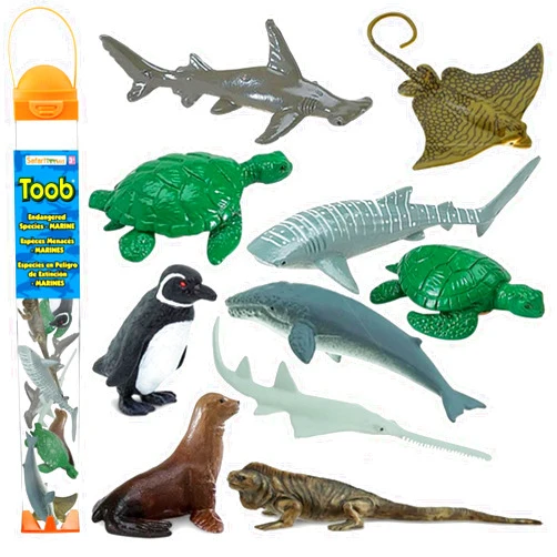 Safari Ltd. Endangered Marine Species TOOB - Figures of Whales, Marine Iguana, Galapagos Penguin, Sea Lion, Spotted Eagle Ray, Sawfish, Hammerhead and Turtles - Toys for Boys, Girls & Kids Ages 3+