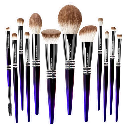 Bueart Design 16Pcs ULTRA SOFT Labeled Pro Makeup Brushes Set with Foundations Powder Blush Concealer Blending Eyeshadow Contour Brush (12Pcs Black Rose Blue)