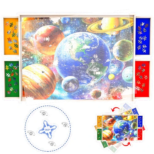 NORBASE Puzzle Board with Drawers Rotatable 360-Degree Wheels and Cover 34'' x 26'' 1500 Piece Wooden Jigsaw Puzzle Table Puzzle Storage Organizer Portable Lightweight Design