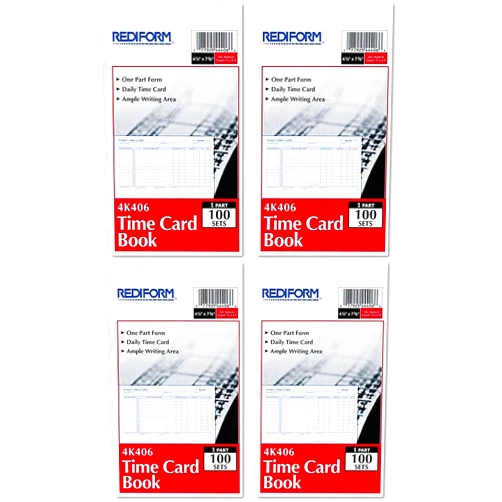Rediform Time Card Pad, Daily, 2-Sided, Manila, 4.25 x 7 Inches, 100 Cards (4K406), 4 Packs