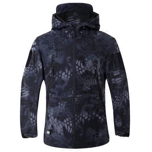 HQFURS Camouflage hooded fleece Shark skin soft shell coatWinter waterproof climbing warm jacket