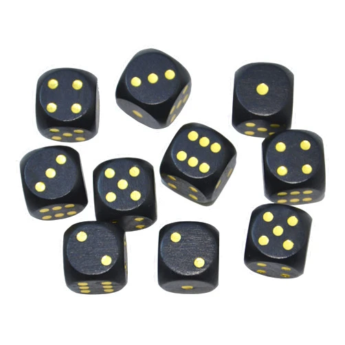 StarMall Set of 10 16MM Six Sided D6 Round Wooden Dice Set (Black)