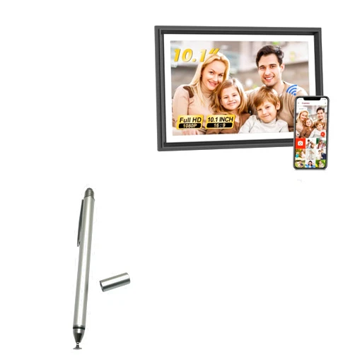 BoxWave Stylus Pen Compatible with LiviNGPAi 10.1 in Digital Picture Frame 16gb - DualTip Capacitive Stylus, Fiber Tip Disc Tip Capacitive Stylus Pen - Metallic Silver