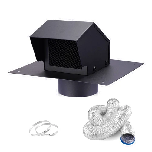 HOMEE 4 Inch Roof Vent Cap,Roof Vent Kit with 5 FT Aluminum Ducting and Duct Clamps, Removable Roof Exhaust Vents for Houses, Home Ventilation System