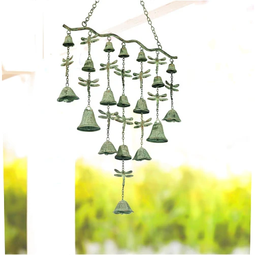 LEWIS&WAYNE Dragonfly Wind Chimes for Outside, Large Strung Verdigris Windchimes with Wrought Iron Bell for Garden, Patio, Porch Outdoor Decor, Memorial Sympathy Gifts