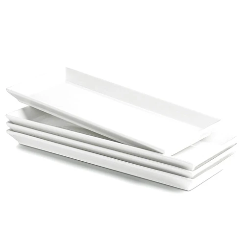 Sweese White Rectangular Platters, Porcelain Serving Plates for Parties - 11.7 Inch, Set of 4
