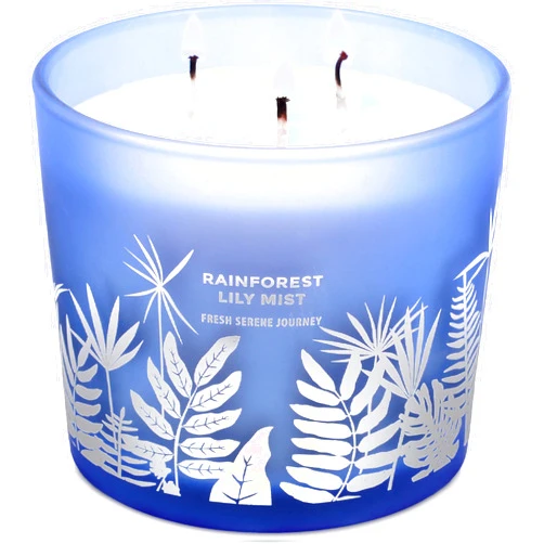GIFTAWAY Large 3-Wick Rain Scented Candle | Rainforest Lily Mist Candle with Jasmine, Apple & Cedar | 14.5 oz Fresh Spring Scent Candle for Home | Natural Soy Aromatherapy Stress Relief Candle for Women & Men