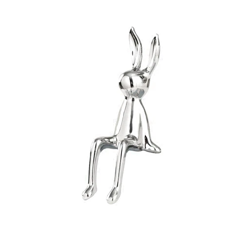 WUANGYOL Silver Balloon Rabbit Statue Ceramic Bunny Sitting Figurines Animal Sculptures Home Decor Cute Art Ornaments Mantel Bookshelf Living Room Bookcase Easter Crafts Gift Silver