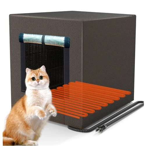 MODESLAB Heated Cat House for Outside, Insulated Outdoor Cat House Weatherproof Winter Large Feral Cat Shelter for Stray Cats, Brown